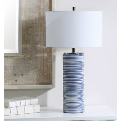 Montauk Striped Table Lamp by Uttermost. Made from ceramic, steel, fabric in a coastal style.