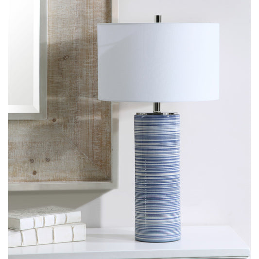 Montauk Striped Table Lamp by Uttermost. Made from ceramic, steel, fabric in a coastal style.