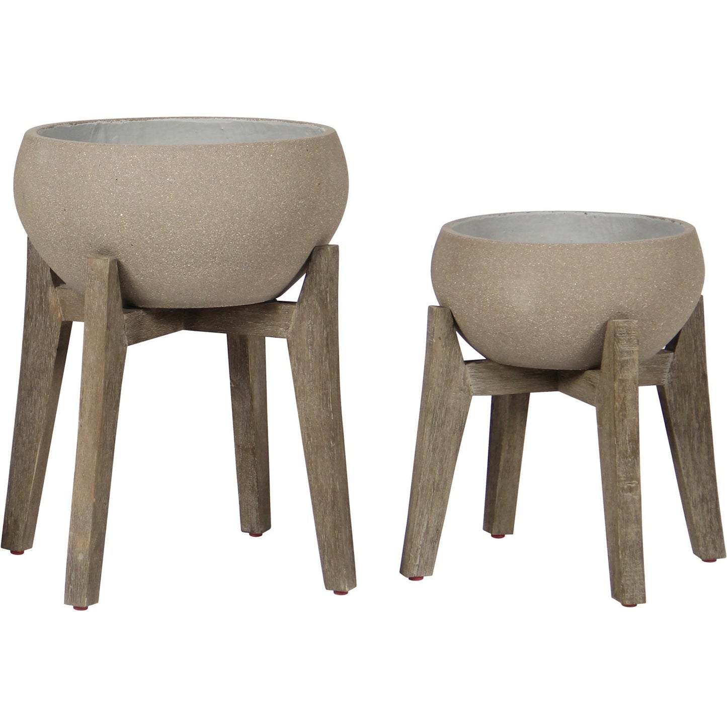 003 SI-2004377 | Lifestyle | Patio Standing Urn by LH Imports in brown stone and distressed brown. Made from acacia, ficonstone brown stone in a modern style.