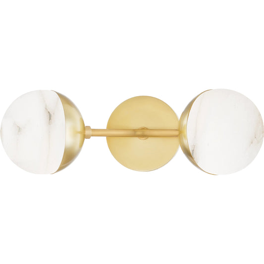 Saratoga 2 Light Wall Sconce by Hudson Valley in aged brass. Made from steel in a modern style.