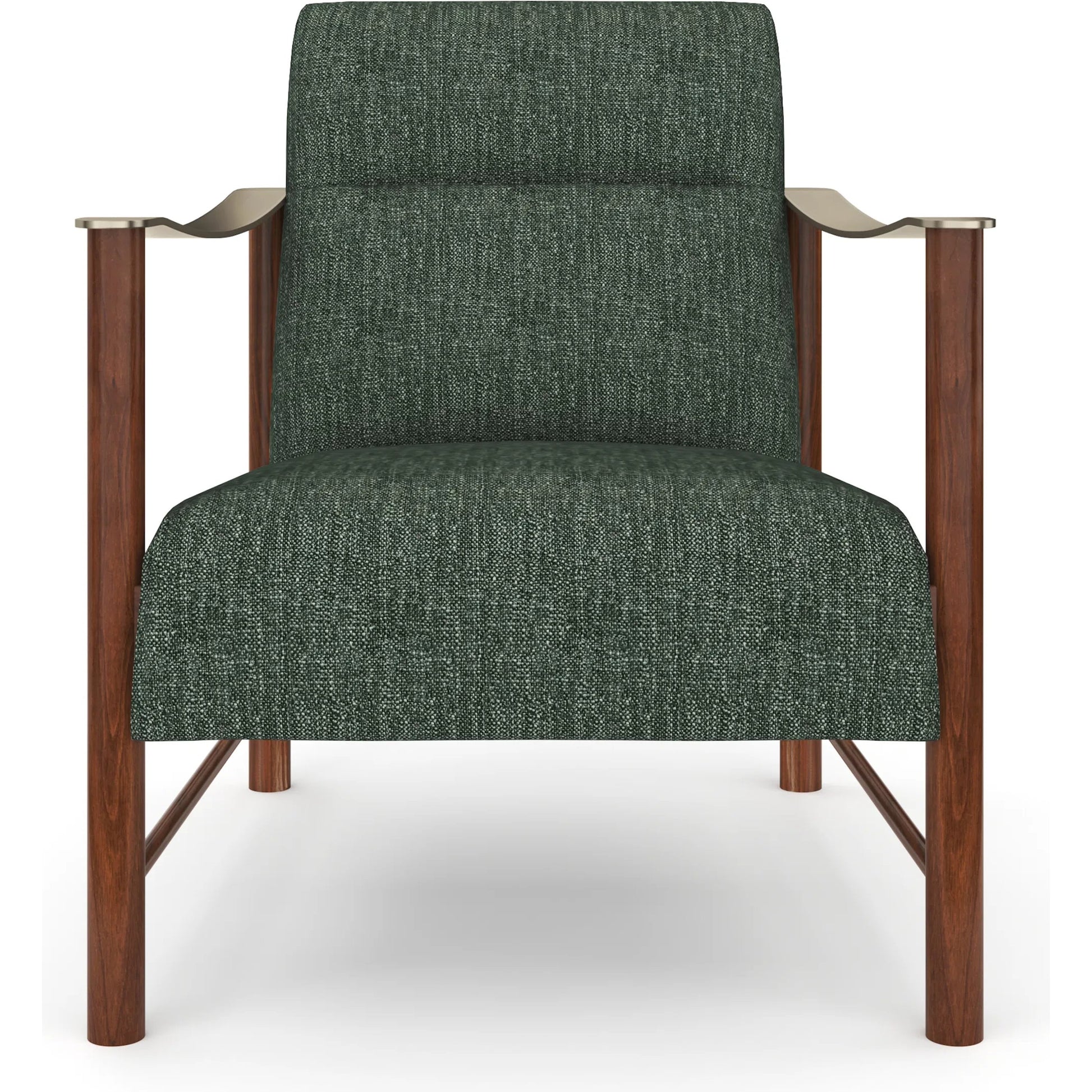 Slant Accent Chair by Caracole in eucalyptus linen and retro walnut, champagne gold. Made from unique in a eclectic & global style.