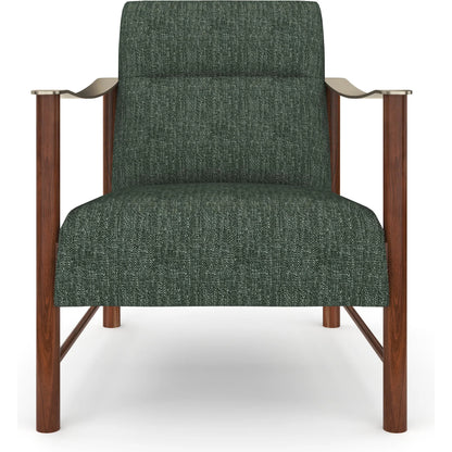 Slant Accent Chair by Caracole in eucalyptus linen and retro walnut, champagne gold. Made from unique in a eclectic & global style.