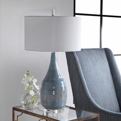 Rialta Coastal Table Lamp by Uttermost. Made from steel, ceramic, crystal in a coastal style.