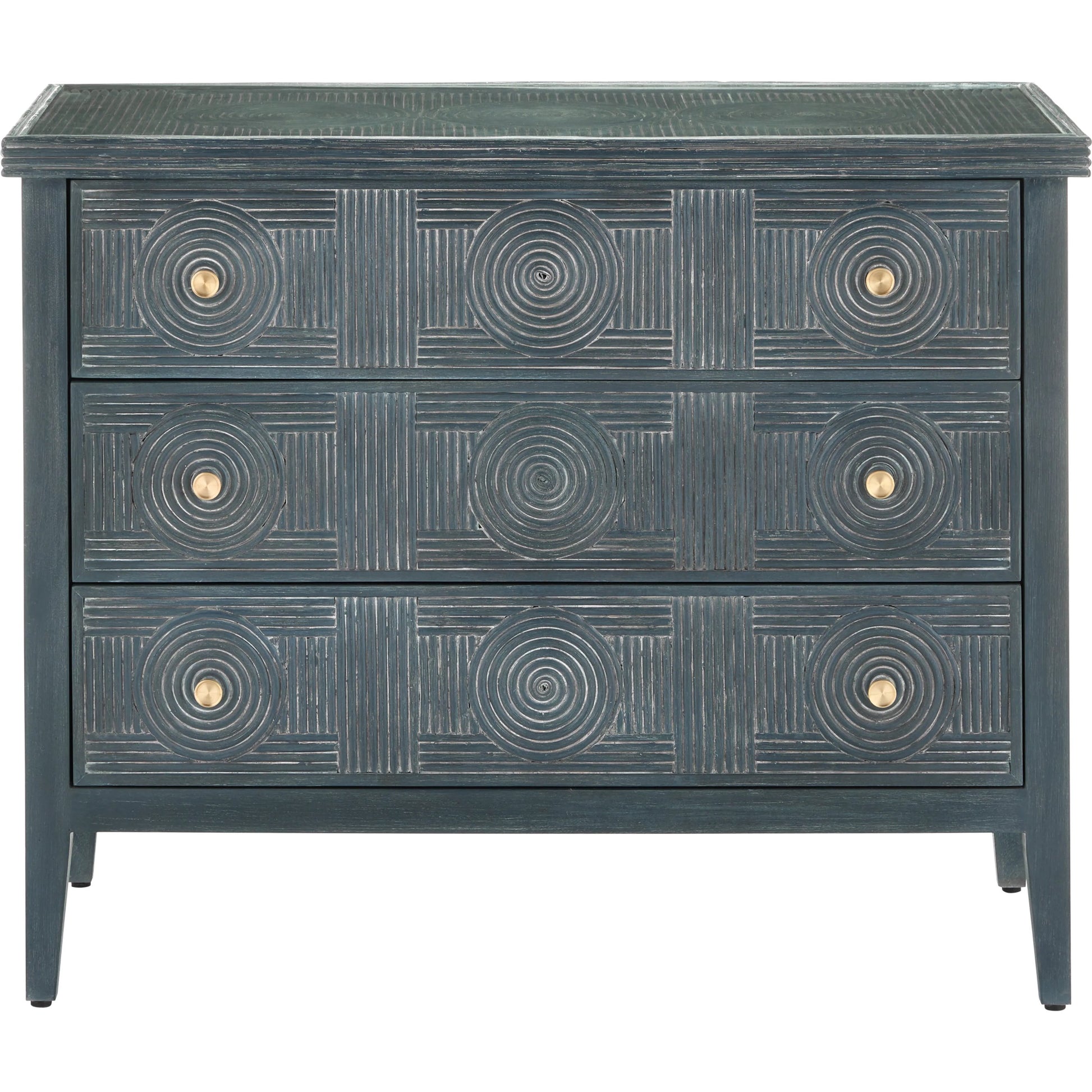 Santos 3-Drawer Chest by Currey and Company. Made from rattan, mahogany, glass, brass in a modern style.