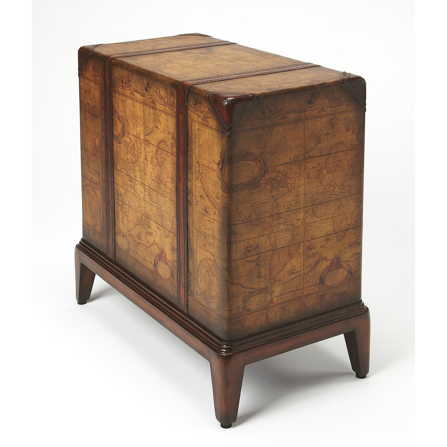 002 O-BUTLER-2834070 | Additional Silo | Vasco Side Table by Butler Specialty Company in light brown and heritage. Made from plywood, map inlay, young buffalo leather in a eclectic & global style.