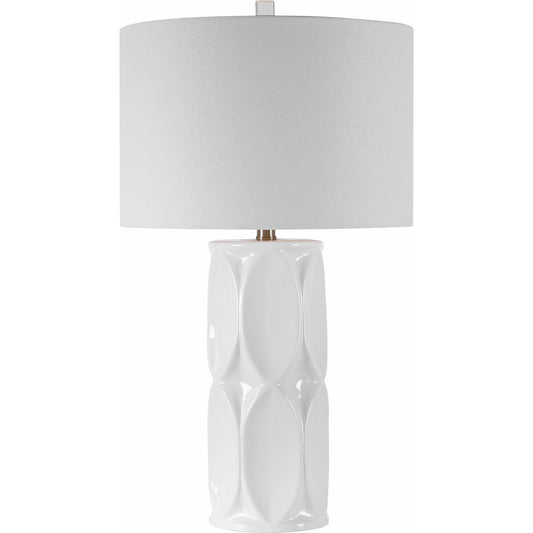 Sinclair Table Lamp by Uttermost in white. Made from ceramic, metal, fabric in a modern style.