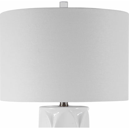Sinclair Table Lamp by Uttermost in white. Made from ceramic, metal, fabric in a modern style.