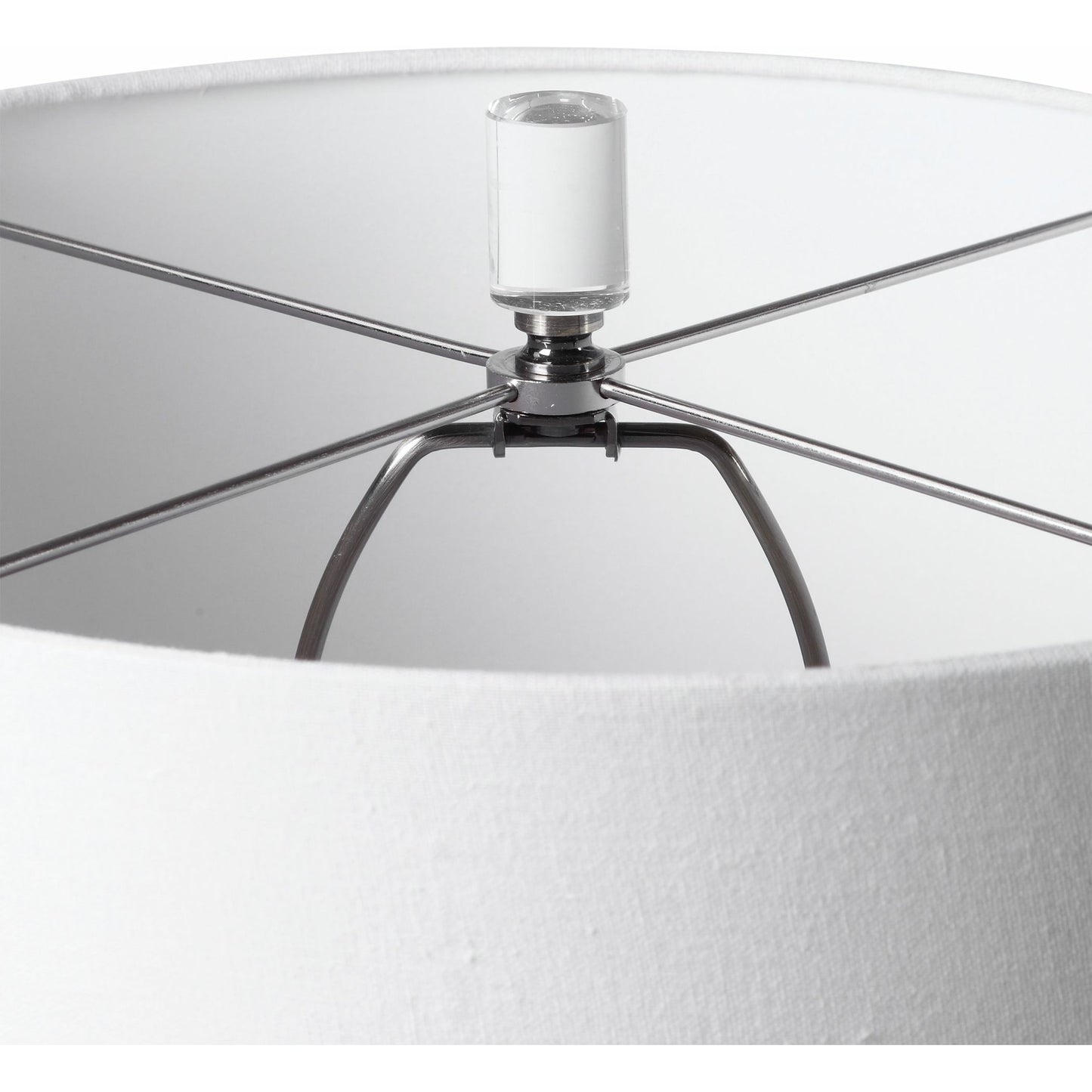 004 SR-766805 | Closeup | Sinclair Table Lamp by Uttermost in white. Made from ceramic, metal, fabric in a modern style.