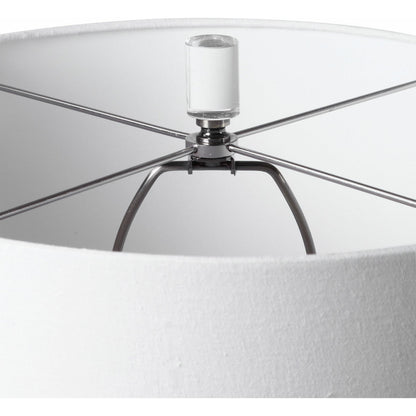 Sinclair Table Lamp by Uttermost in white. Made from ceramic, metal, fabric in a modern style.