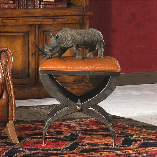 Mathsson Stool by Sarreid Ltd. in brown leather. Made from leather, iron in a modern style.