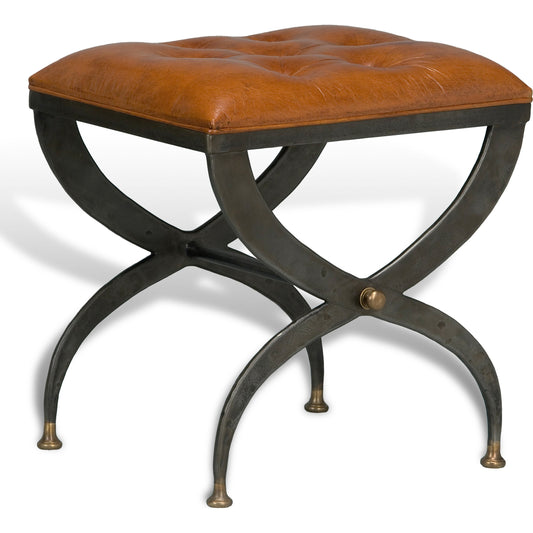 Mathsson Stool by Sarreid Ltd. in brown leather. Made from leather, iron in a modern style.