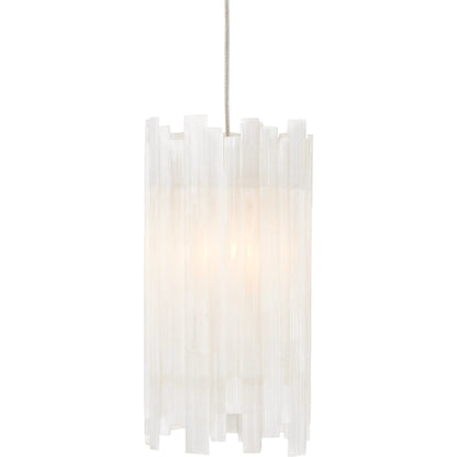 Escenia Round 15-Light Multi-Drop Pendant by Currey and Company in natural selenite, silver. Made from selenite, frosted glass in a transitional style.