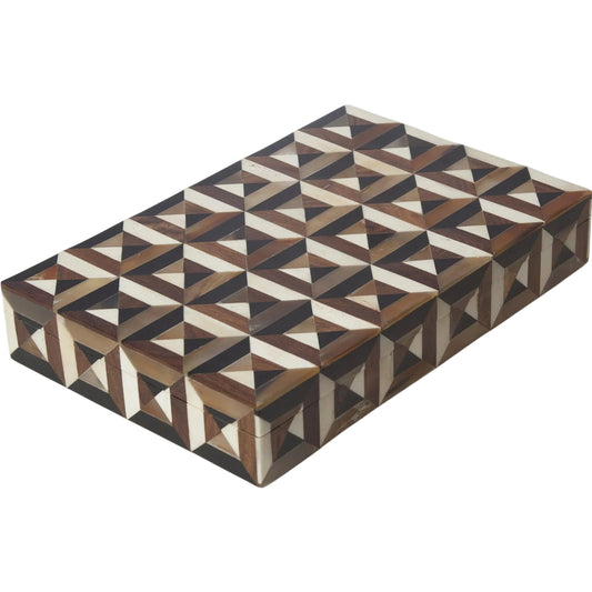 Triangle Marquetry Box by Global Views. Made from mdf, sheesham, bone, horn, resin in a modern style.