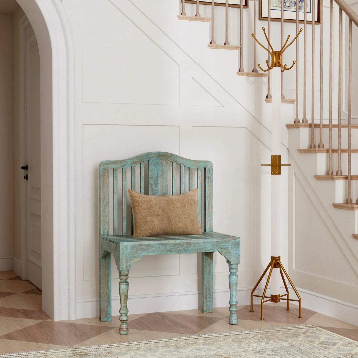 013 O-BUTLER-2853070 | Lifestyle | Roseland Bench by Butler Specialty Company in blue and heritage. Made from wood in a coastal style.