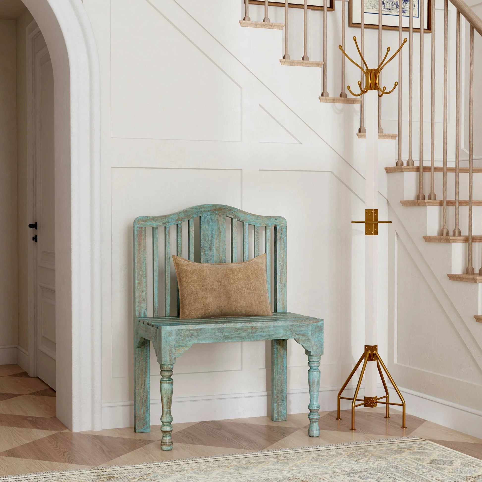 Roseland Bench by Butler Specialty Company in blue and heritage. Made from wood in a coastal style.