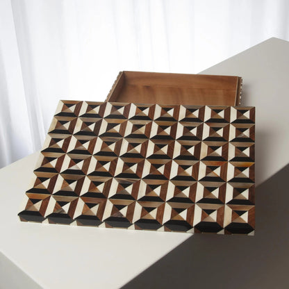 Triangle Marquetry Box by Global Views in natural. Made from mdf teak wood, bone, resin, teak in a unique style.