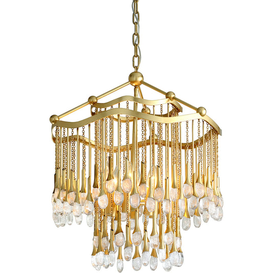 Kiara 6 Light Chandelier by Corbett in gold leaf. Made from hand crafted iron in a transitional style.