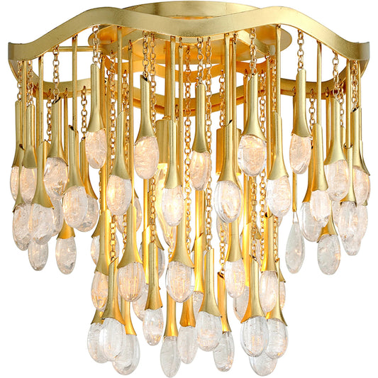 Kiara Semi Flush by Corbett in gold leaf. Made from hand crafted iron in a unique style.