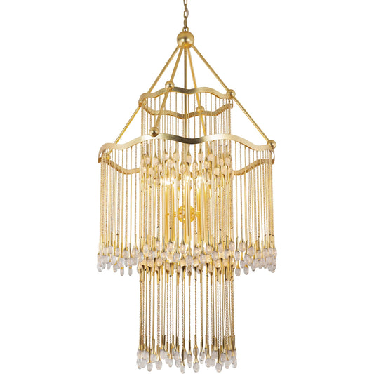 Kiara Chandelier by Corbett in gold leaf. Made from hand crafted iron in a unique style.