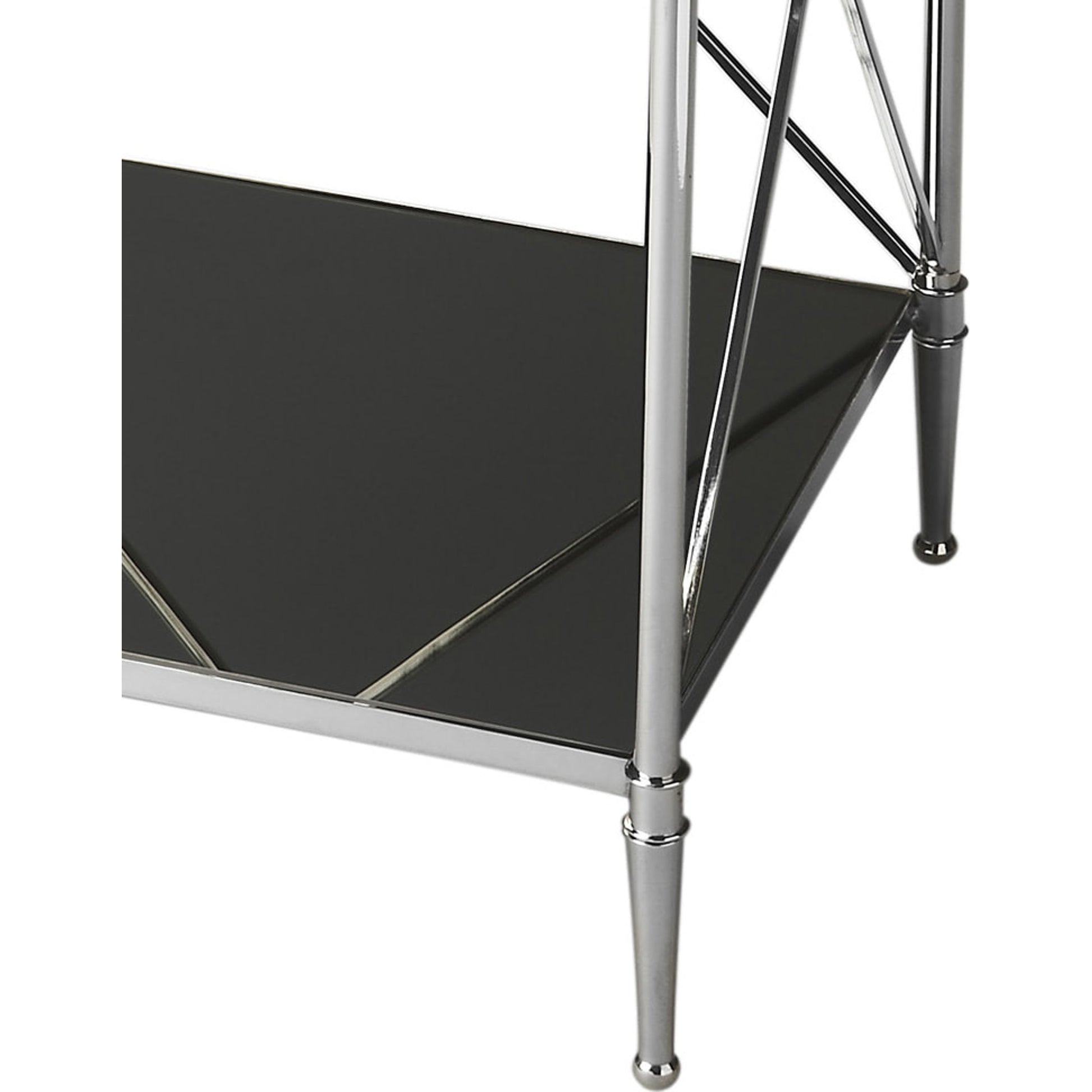 Deidre End Table by Butler Specialty Company in multi-color and nickel. Made from iron, glass, aluminum in a modern style.