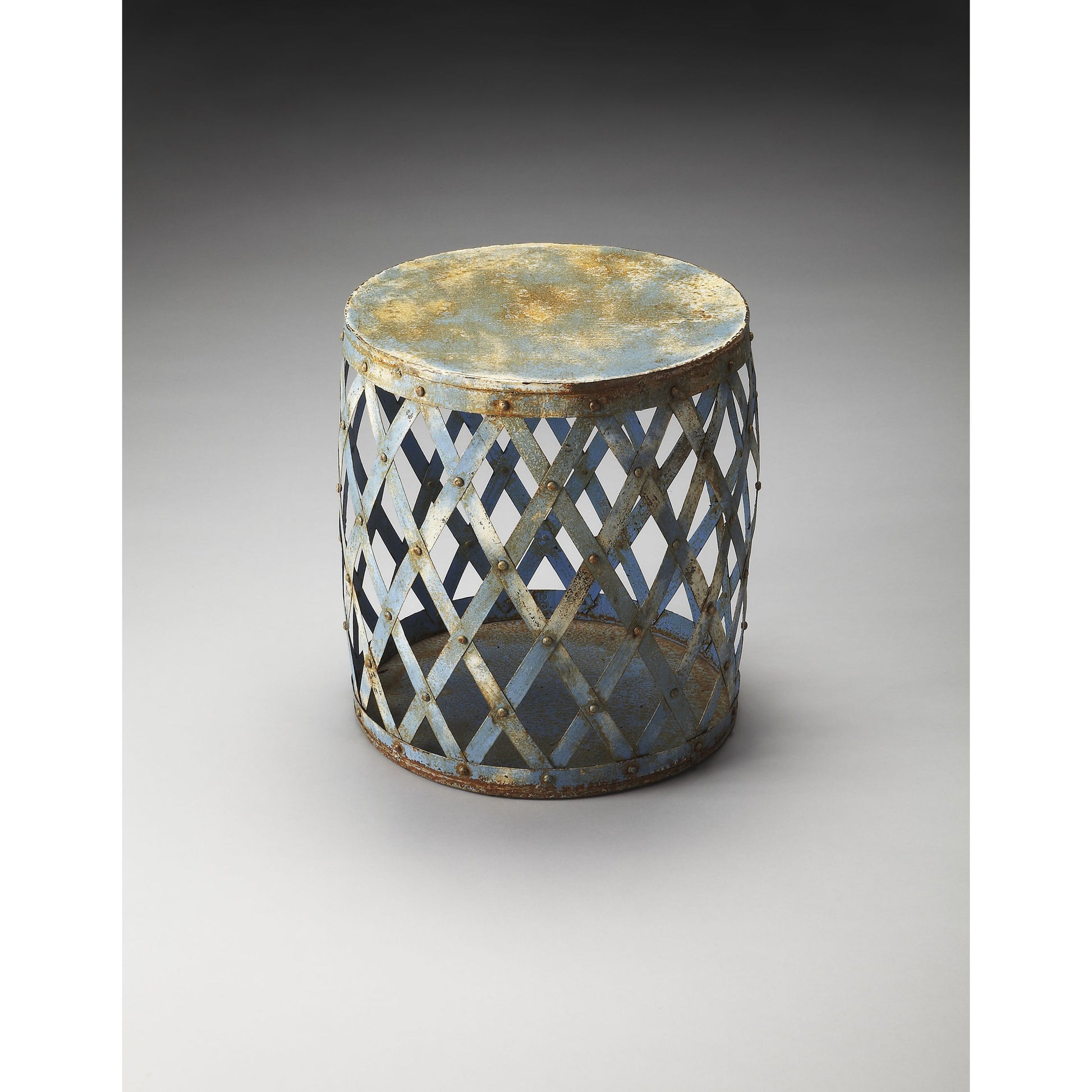 Bangor Side Table by Butler Specialty Company in blue and artifacts. Made from iron in a modern style.