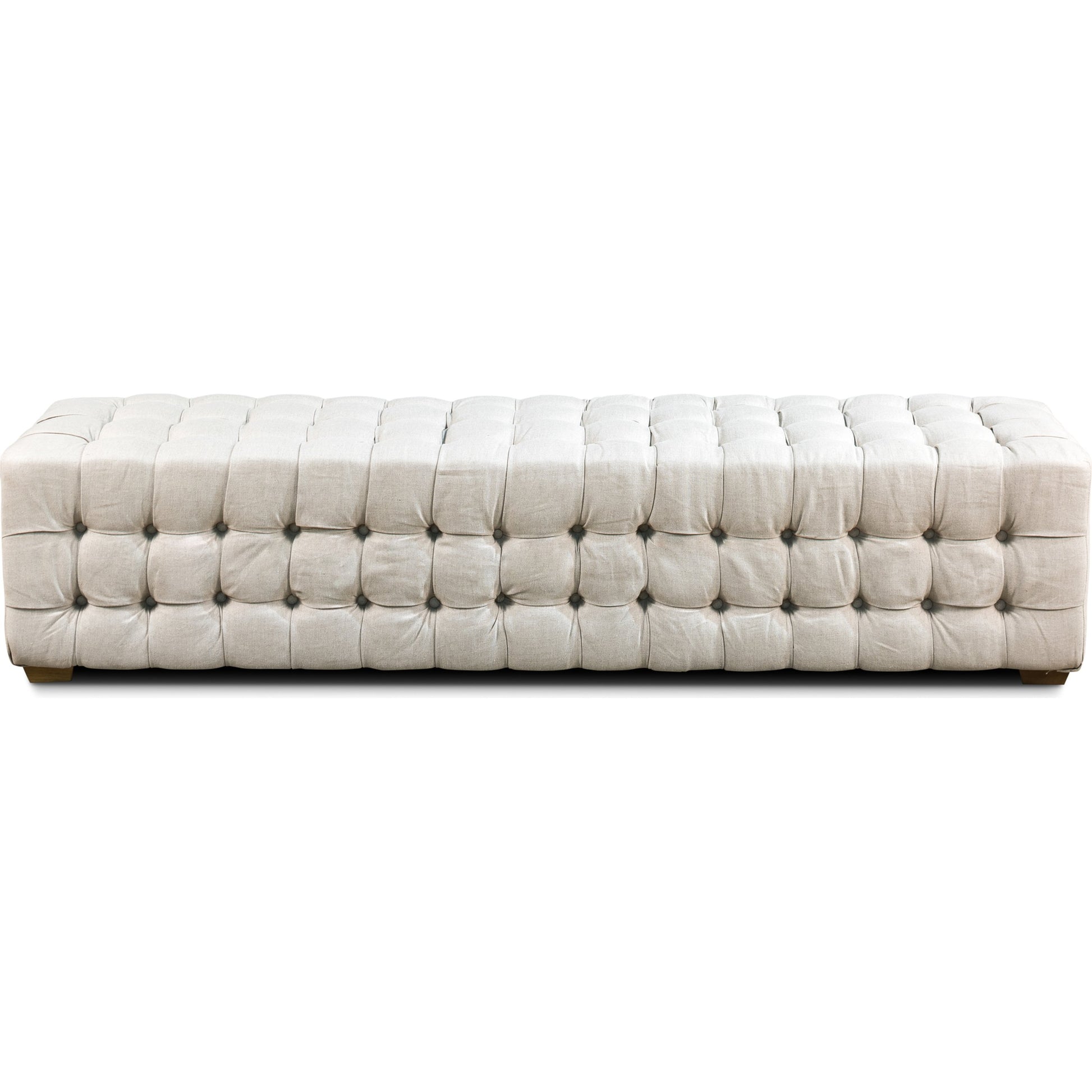 Tufted Bench by Sarreid Ltd. in beige and beige linen. Made from oak, linen in a cottage & farmhouse style.