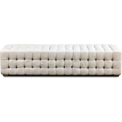 Tufted Bench by Sarreid Ltd. in beige and beige linen. Made from oak, linen in a cottage & farmhouse style.