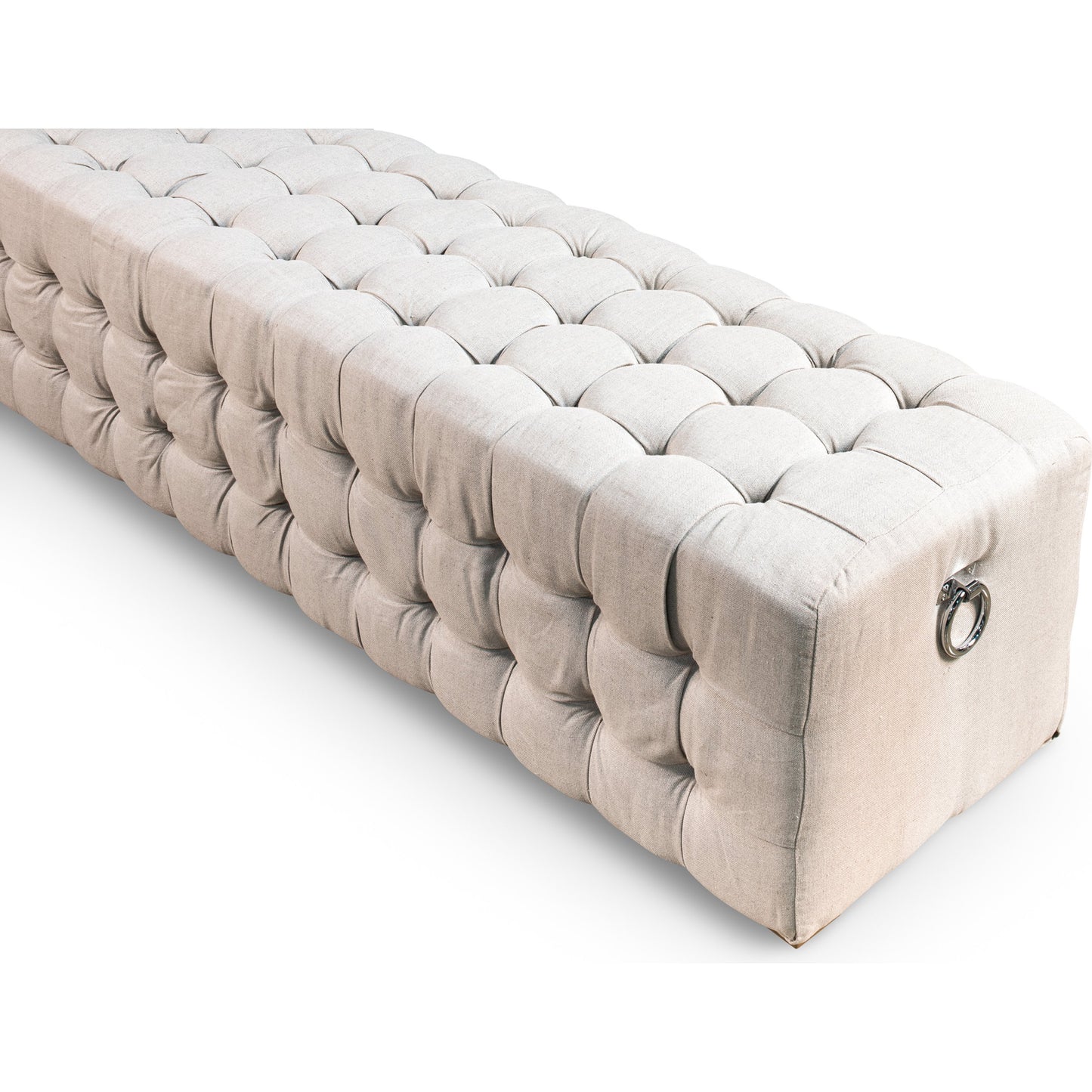 004 S-242849 | Additional Silo | Tufted Bench by Sarreid Ltd. in beige and beige linen. Made from oak, linen in a cottage & farmhouse style.