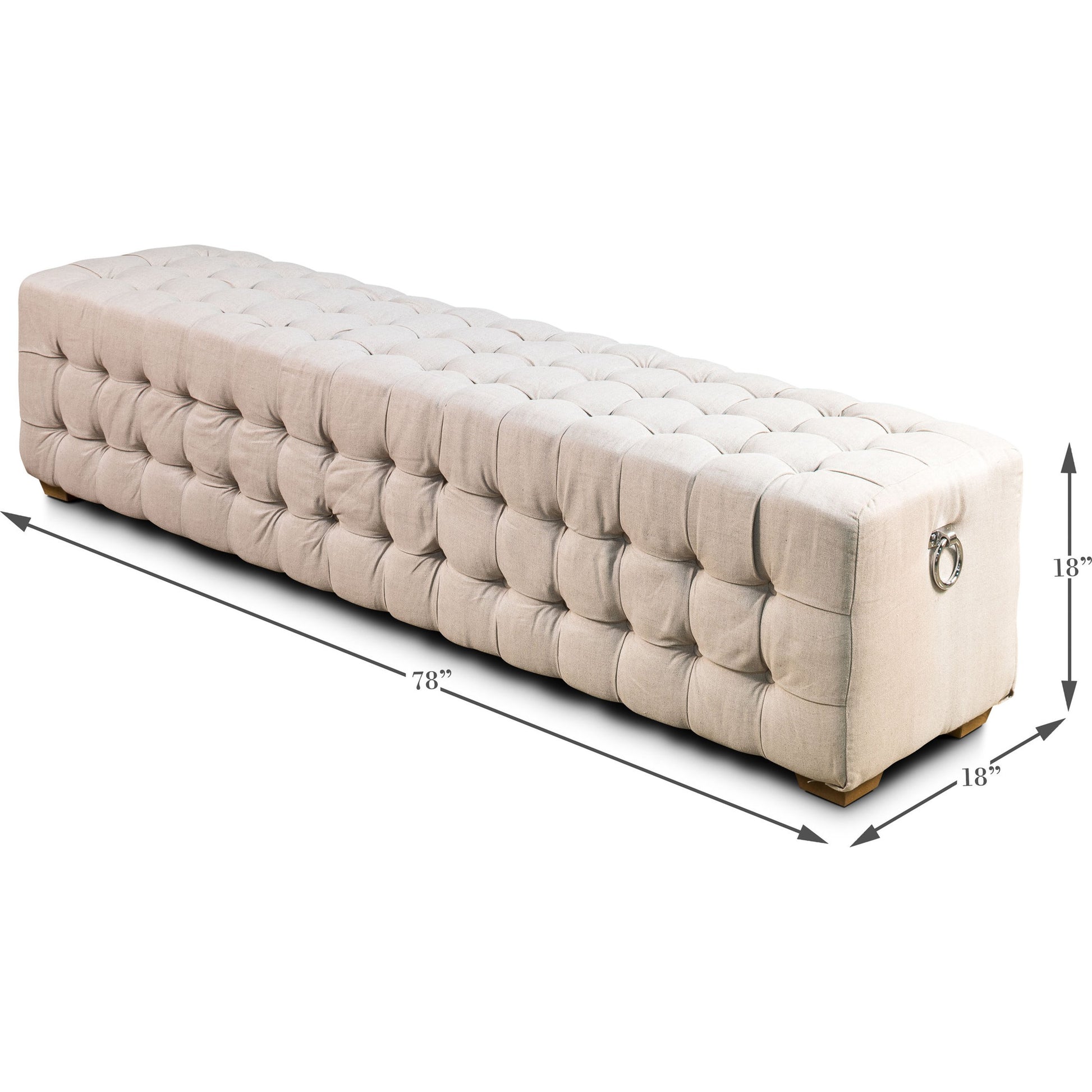 Tufted Bench by Sarreid Ltd. in beige and beige linen. Made from oak, linen in a cottage & farmhouse style.