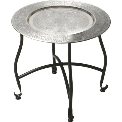 Moroccan Metal Tray Table by Butler Specialty Company in multi-color and metalworks. Made from aluminum, iron in a eclectic & global style.