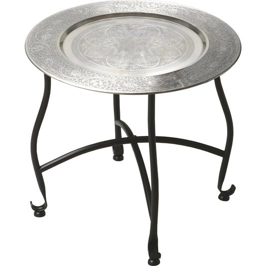 Moroccan Metal Tray Table by Butler Specialty Company in multi-color and metalworks. Made from aluminum, iron in a eclectic & global style.