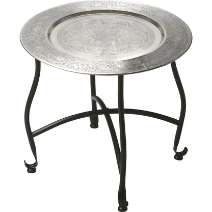 Moroccan Metal Tray Table by Butler Specialty Company in multi-color and metalworks. Made from aluminum, iron in a eclectic & global style.