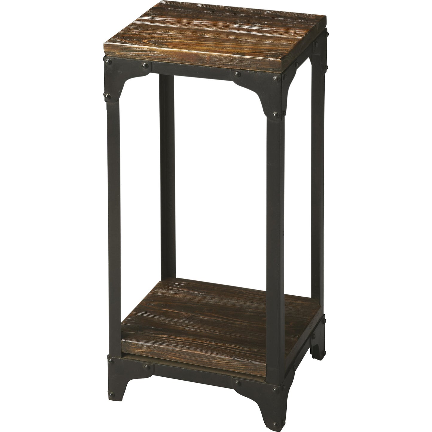001 O-BUTLER-2874120 | Primary Silo | Gandolph Industrial Chic Pedestal Stand by Butler Specialty Company in multi-color and mountain lodge. Made from iron, mango wood solids in a modern style.