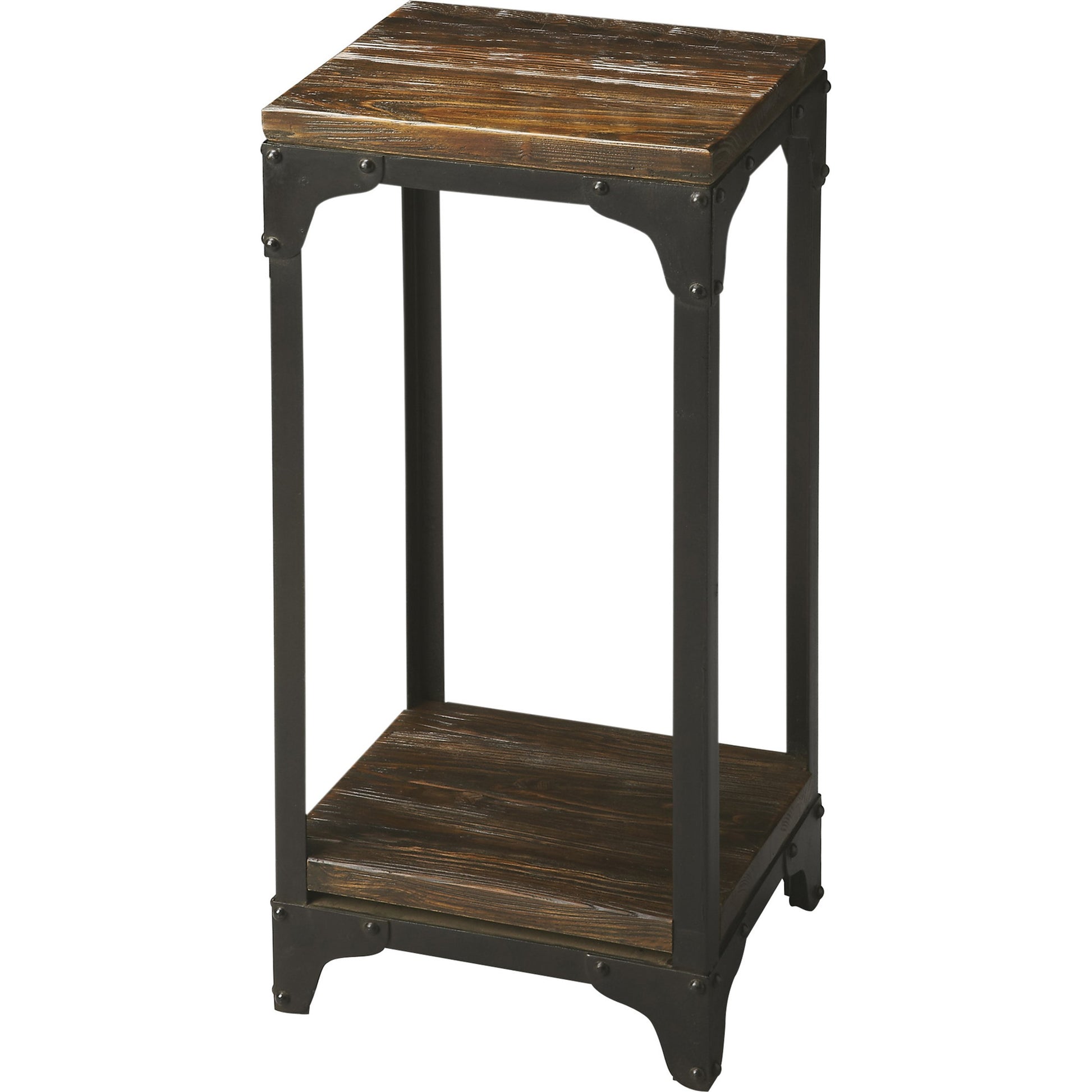 Gandolph Industrial Chic Pedestal Stand by Butler Specialty Company in multi-color and mountain lodge. Made from iron, mango wood solids in a modern style.