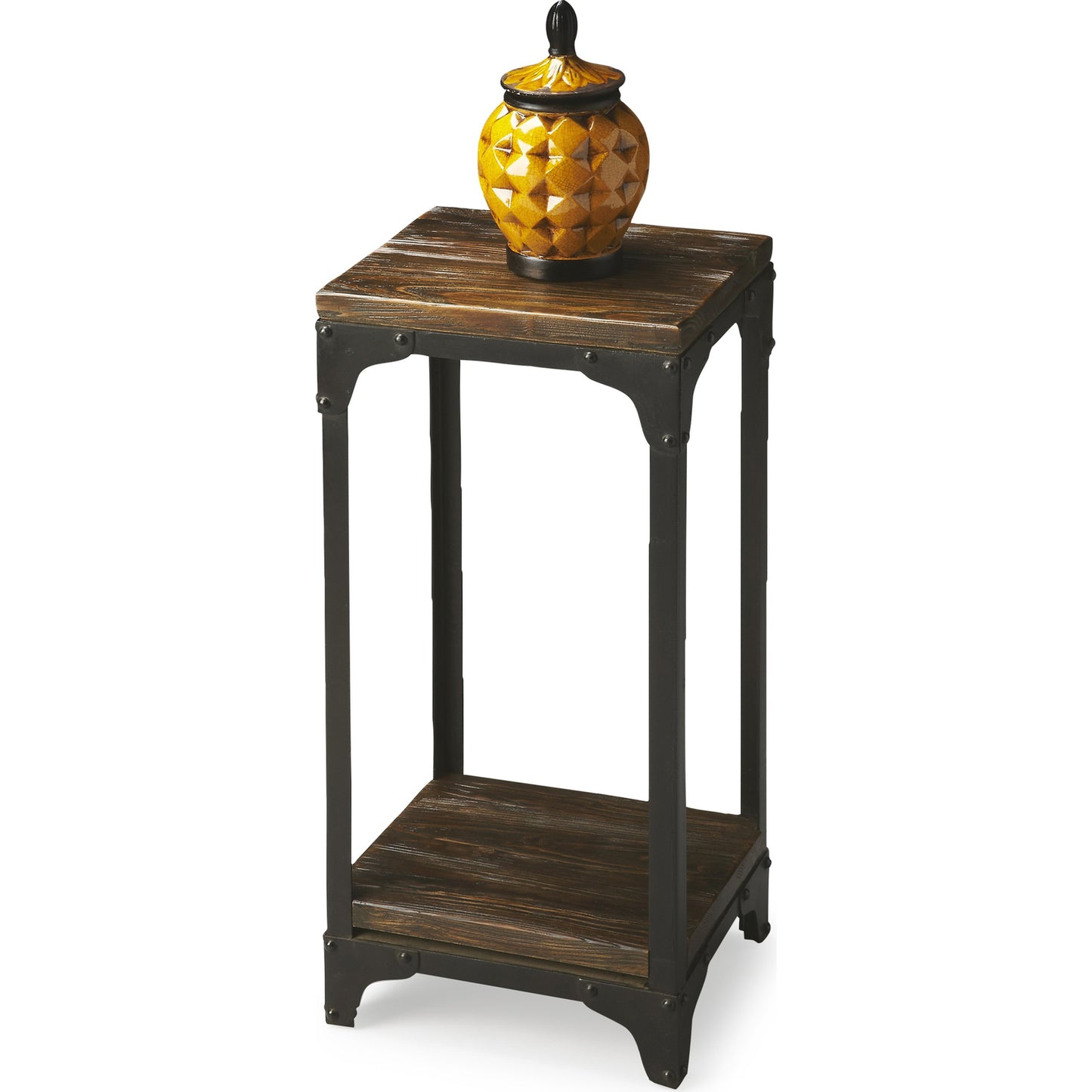 002 O-BUTLER-2874120 | Additional Silo | Gandolph Industrial Chic Pedestal Stand by Butler Specialty Company in multi-color and mountain lodge. Made from iron, mango wood solids in a modern style.