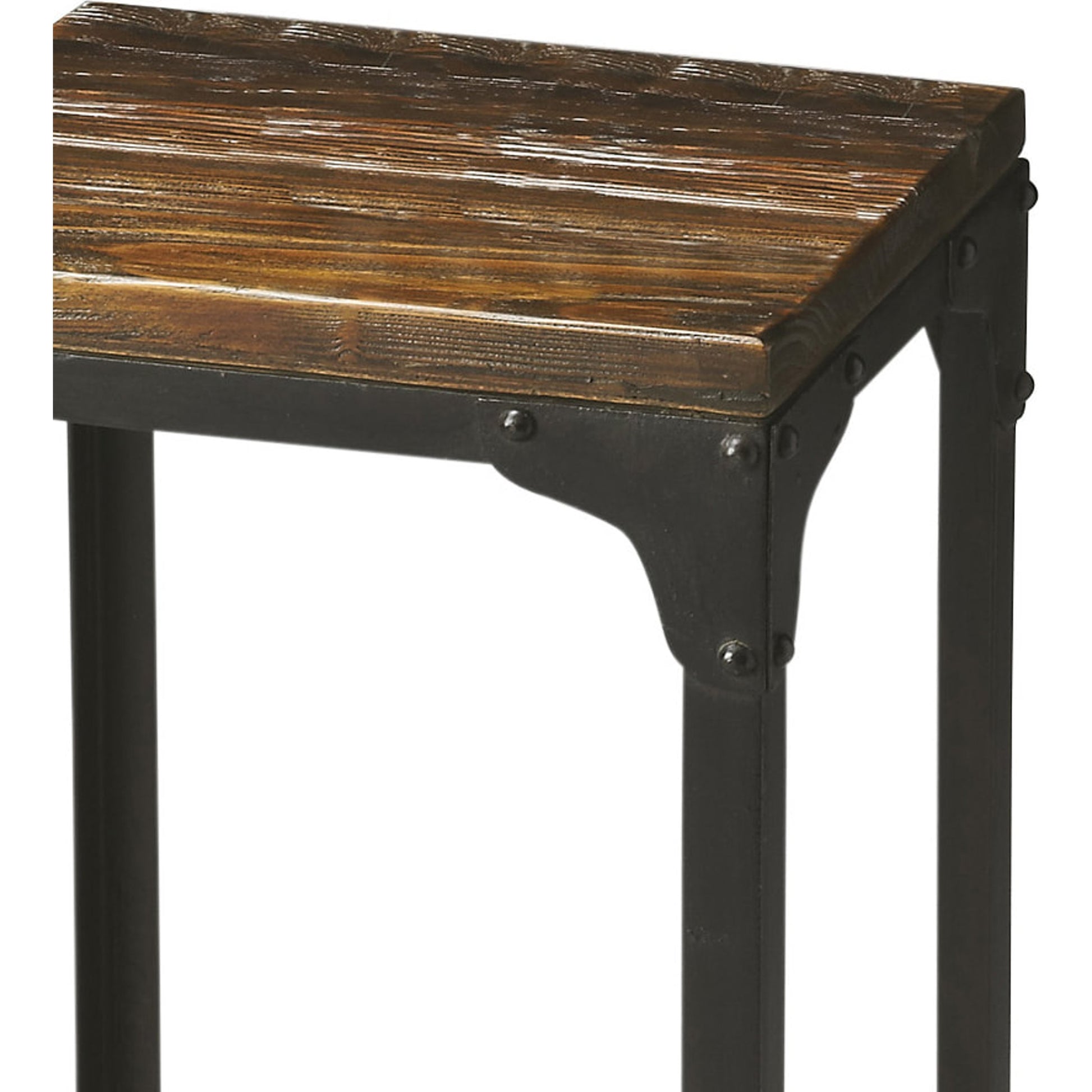 Gandolph Industrial Chic Pedestal Stand by Butler Specialty Company in multi-color and mountain lodge. Made from iron, mango wood solids in a modern style.