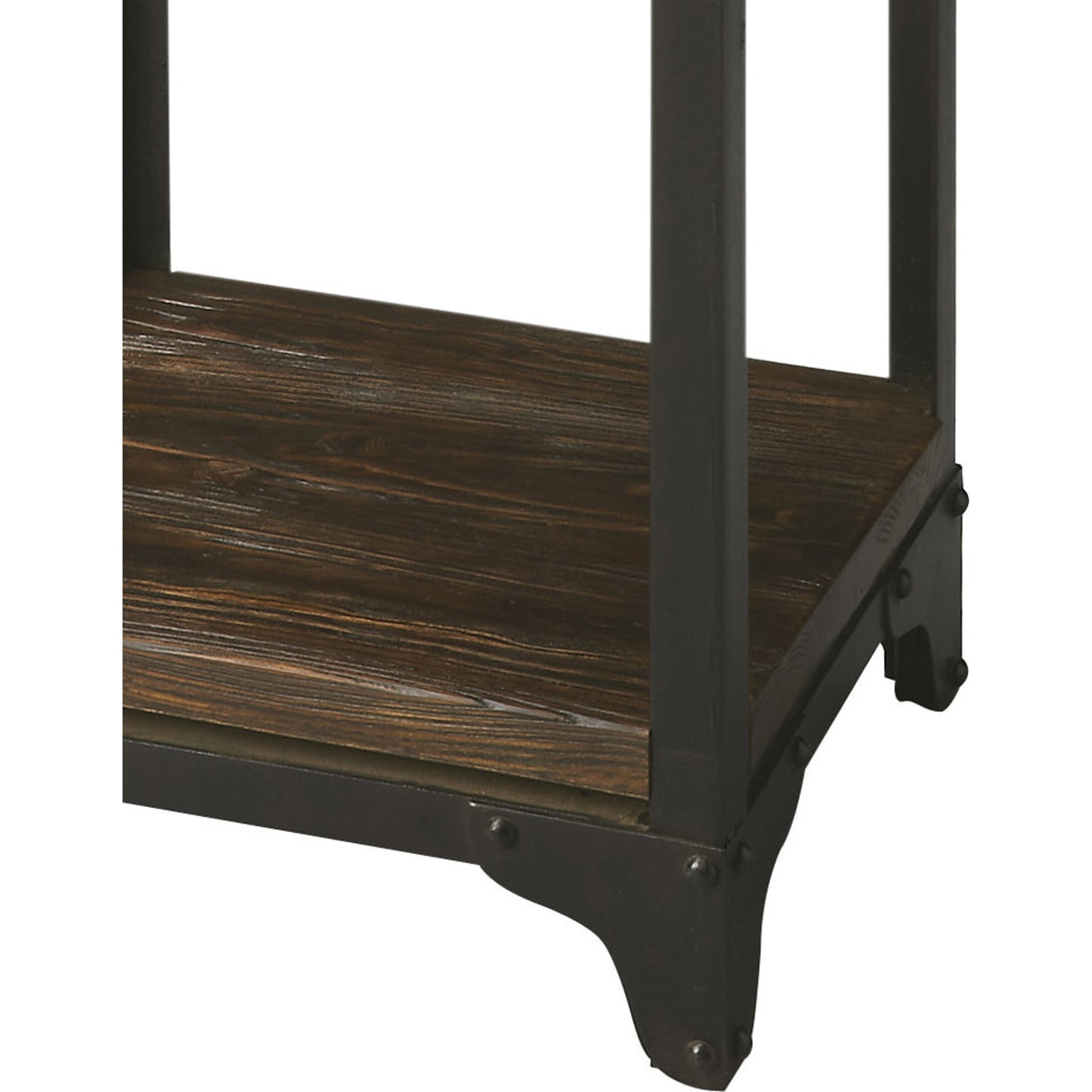 004 O-BUTLER-2874120 | Closeup | Gandolph Industrial Chic Pedestal Stand by Butler Specialty Company in multi-color and mountain lodge. Made from iron, mango wood solids in a modern style.