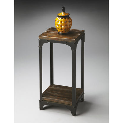 Gandolph Industrial Chic Pedestal Stand by Butler Specialty Company in multi-color and mountain lodge. Made from iron, mango wood solids in a modern style.