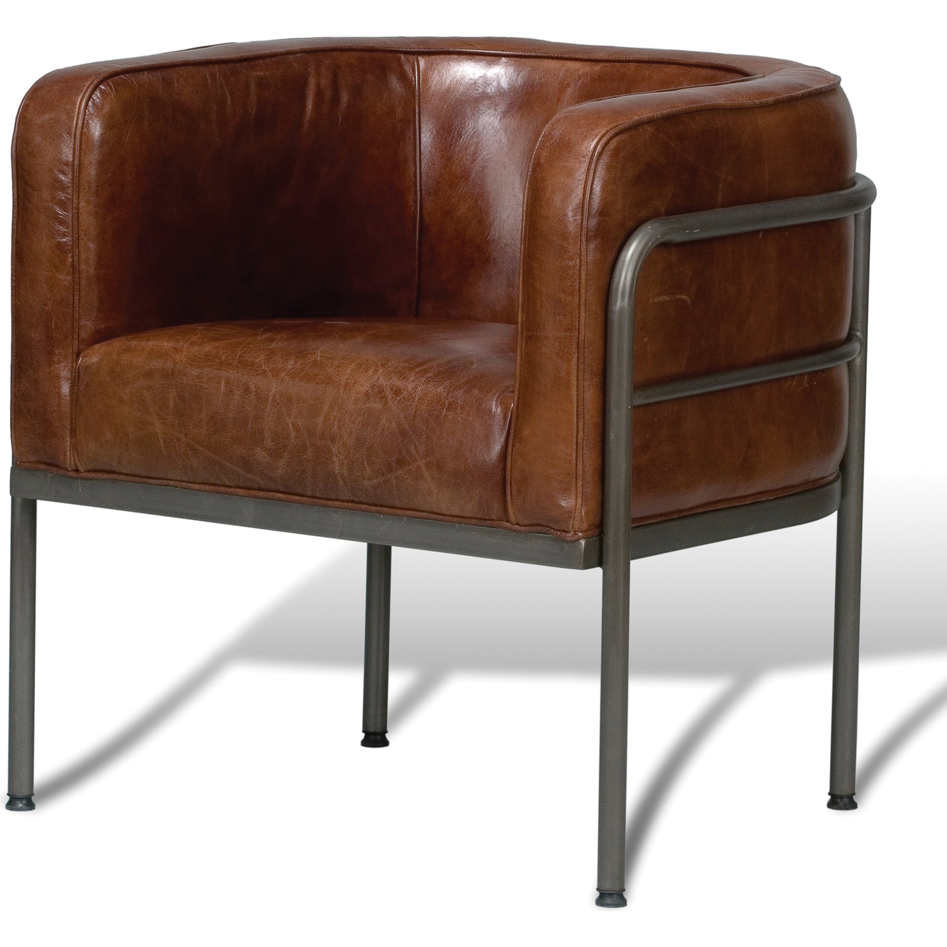 Breda Chair by Sarreid Ltd. in brown and iron aged metal finish. Made from leather, iron in a modern style.