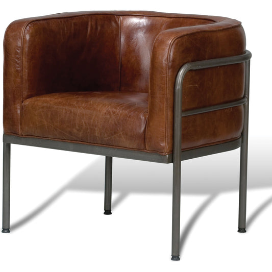 Breda Chair by Sarreid Ltd. in brown and iron aged metal finish. Made from leather, iron in a modern style.