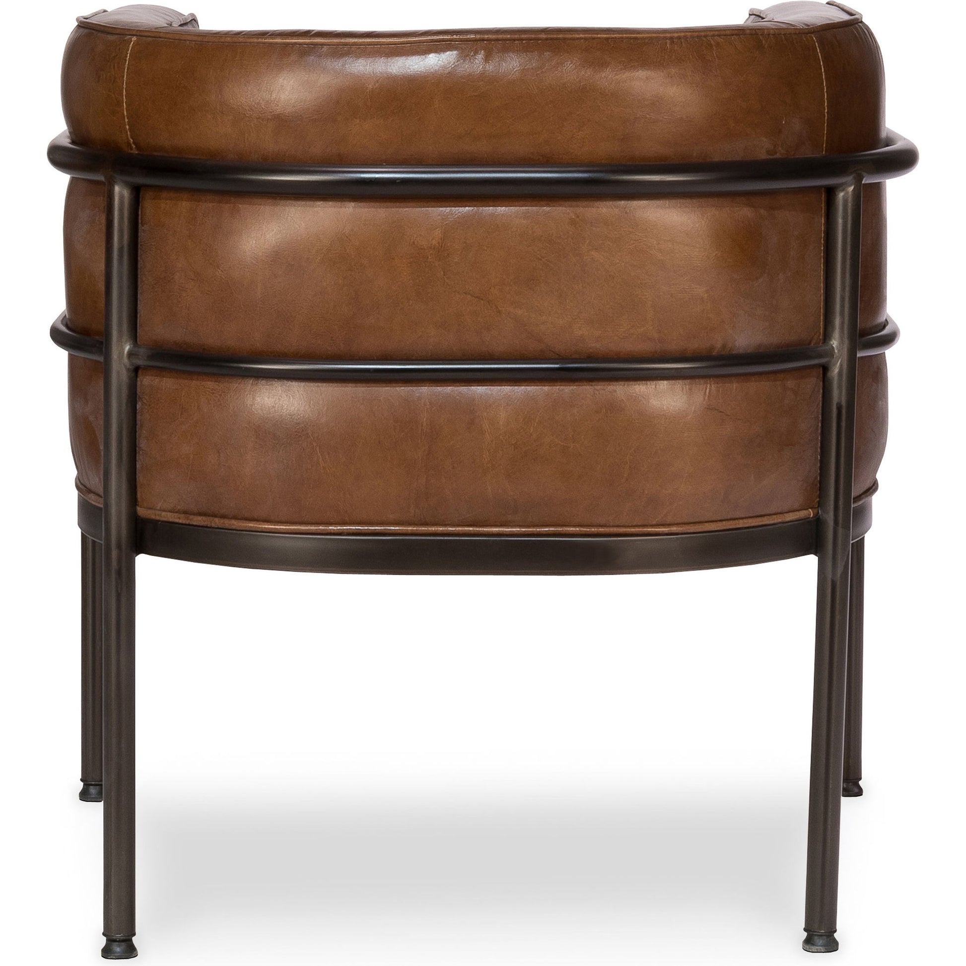 Breda Chair by Sarreid Ltd. in brown and iron aged metal finish. Made from leather, iron in a modern style.