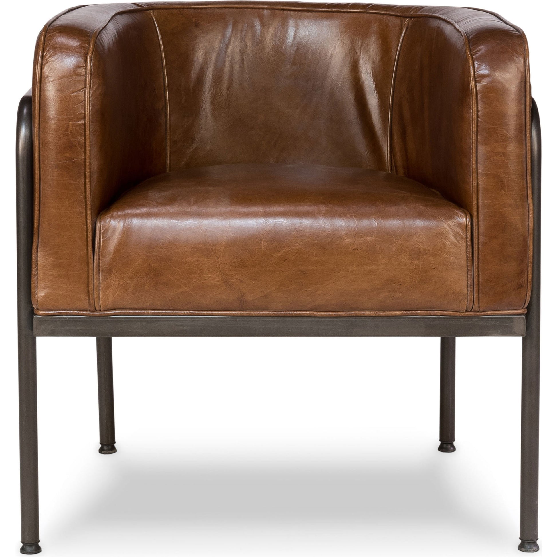 Breda Chair by Sarreid Ltd. in brown and iron aged metal finish. Made from leather, iron in a modern style.