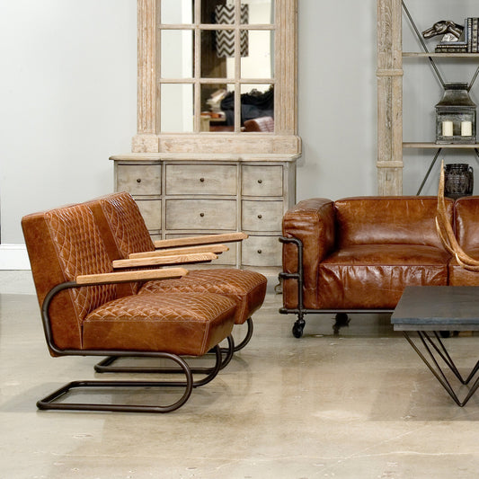 Beverly Hills Chair by Sarreid Ltd. in brown and bronze metal oak. Made from oak, leather, metal in a modern style.