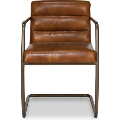 Director's Chair by Sarreid Ltd. in brown and brown leather. Made from leather, metal in a modern style.