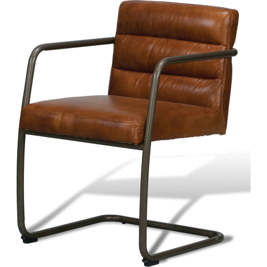 Director's Chair by Sarreid Ltd. in brown and brown leather. Made from leather, metal in a modern style.