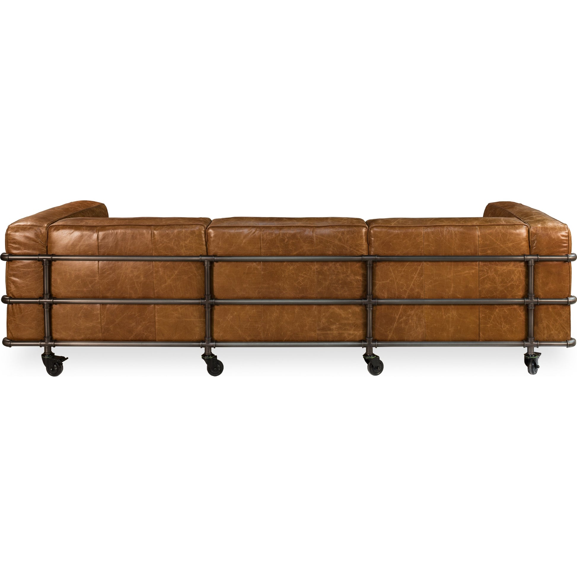 Antwerp Couch by Sarreid Ltd. in brown and cuba brown leather. Made from leather, iron in a modern style.