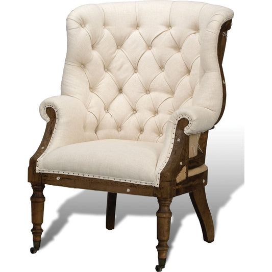 Irish Chair by Sarreid Ltd. in ivory and deconstructed back & sides. Made from linen, wood in a cottage & farmhouse style.