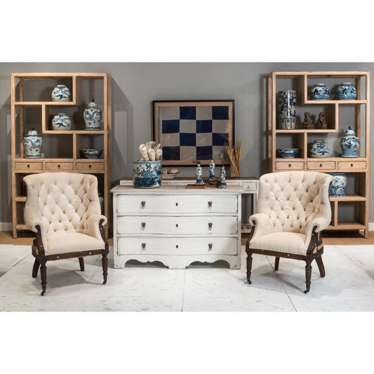 Irish Chair by Sarreid Ltd. in ivory and deconstructed back & sides. Made from linen, wood in a cottage & farmhouse style.