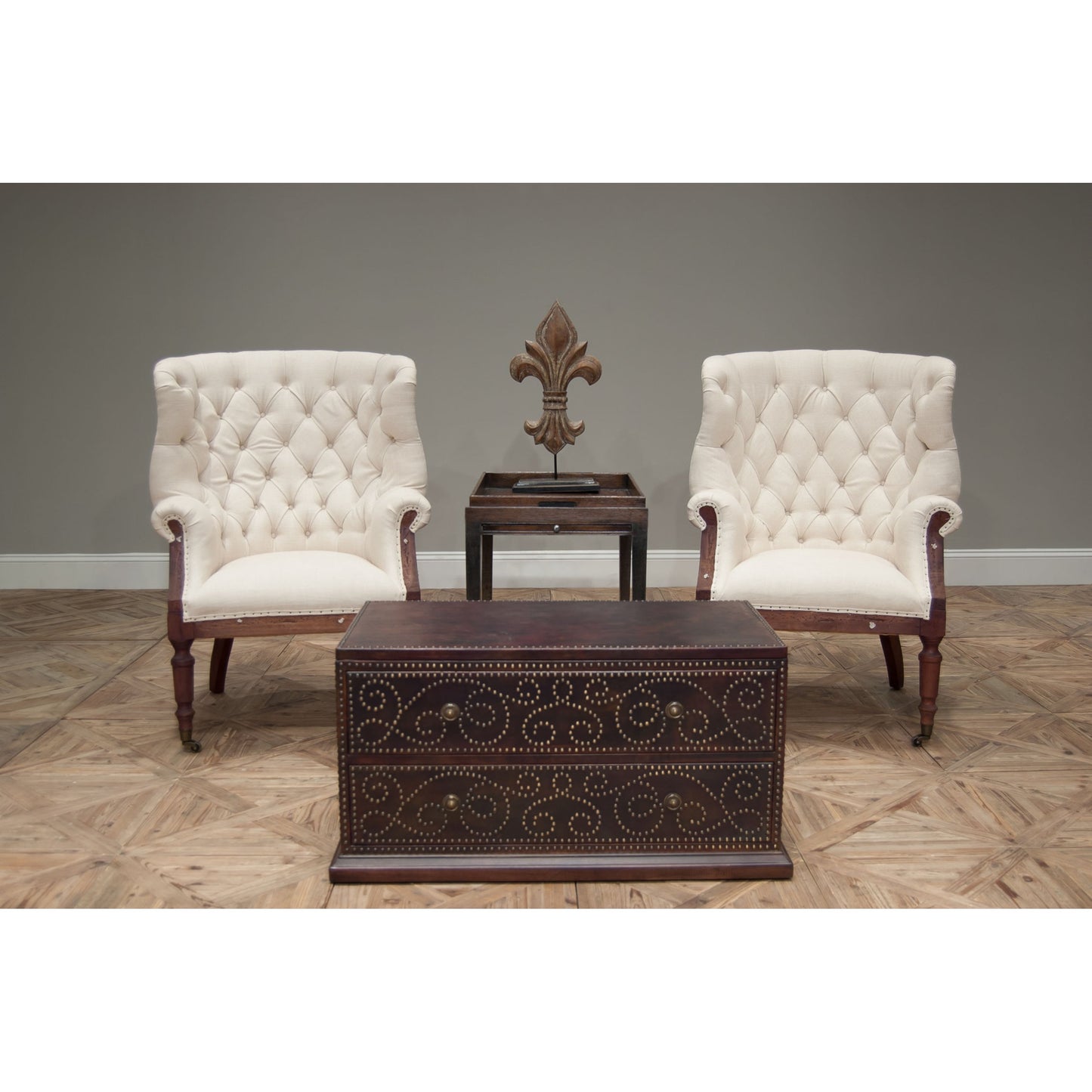 005 SR-770298 | Lifestyle | Irish Chair by Sarreid Ltd. in ivory and deconstructed back & sides. Made from linen, wood in a cottage & farmhouse style.