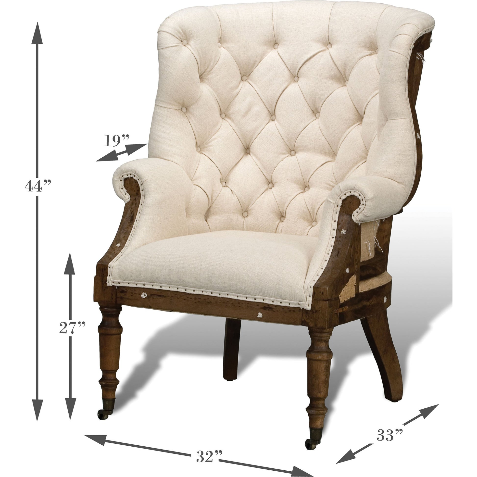 Irish Chair by Sarreid Ltd. in ivory and deconstructed back & sides. Made from linen, wood in a cottage & farmhouse style.